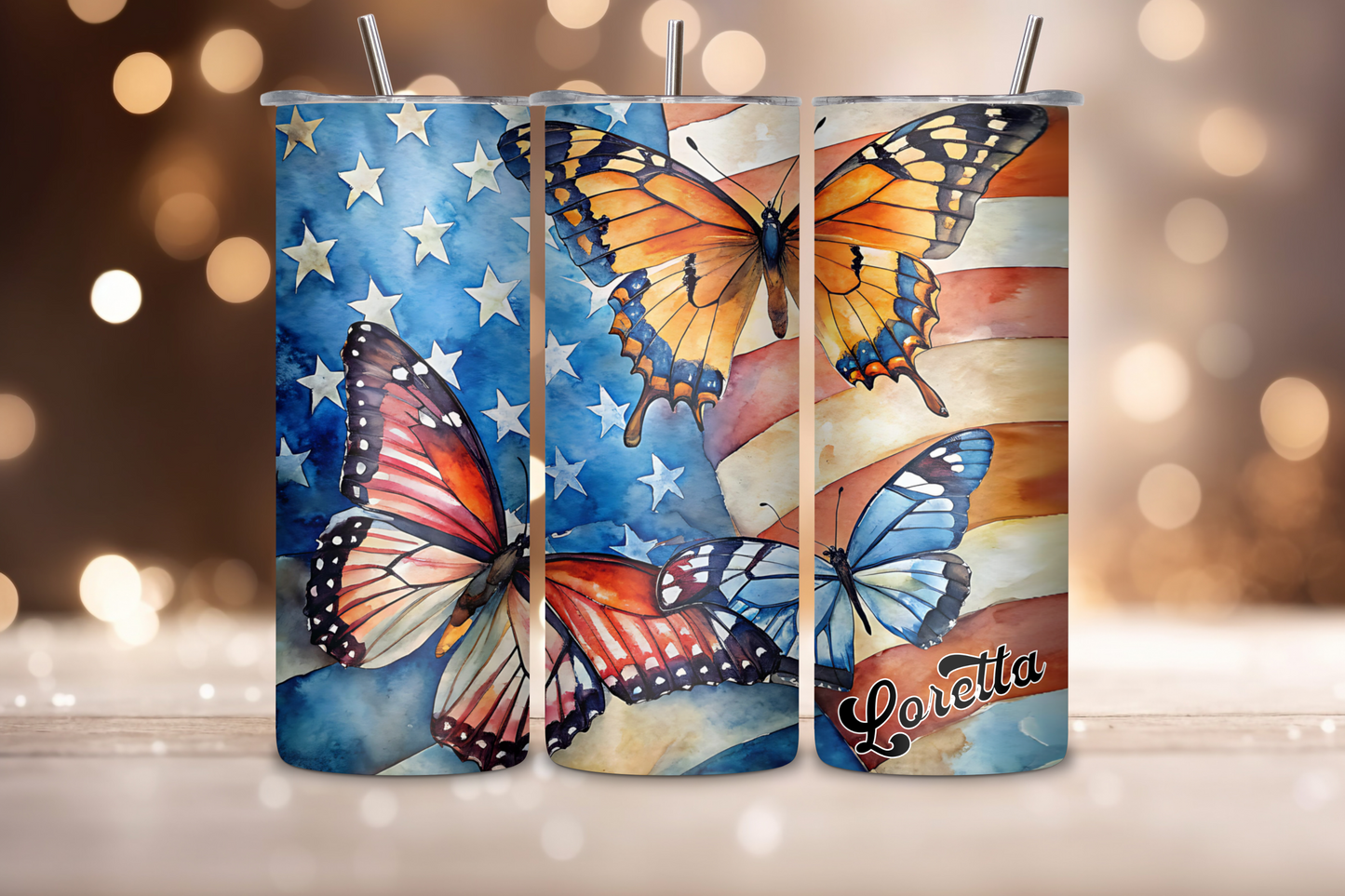 Personalized Butterfly Freedom Tumbler, 4TH of July Travel Mug, Customizable Tumbler, 20OZ Tumbler, 22OZ Tumbler, 30OZ Tumbler