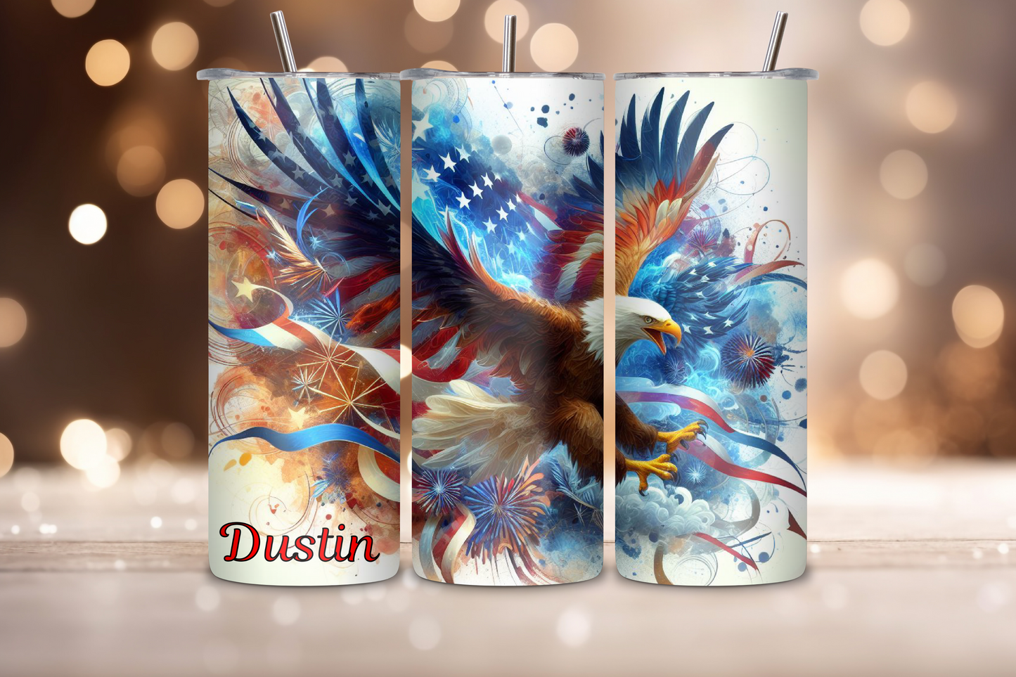 Eagle Majesty Customizable Tumbler, 4th of July Travel Mug, Flag and Eagle Coffee Cup, 20OZ Tumbler, 22OZ Tumbler, 30OZ Tumbler