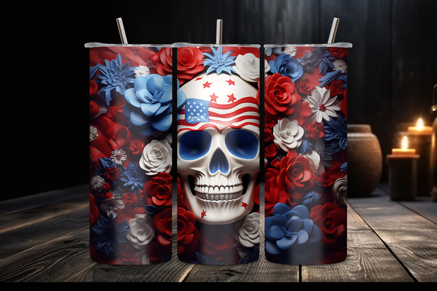Patriotic Skull Tumbler, 4Th of July Skull Tumbler, Independence Day Travel Mug, 20OZ Tumbler, 22OZ Tumbler, 30OZ Tumbler