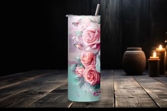 Ethereal Skull and Roses Tumbler, Goth Tumbler, Skull Tumbler, Gift for Her, 20OZ Tumbler, 22OZ Tumbler, 30OZ Tumbler
