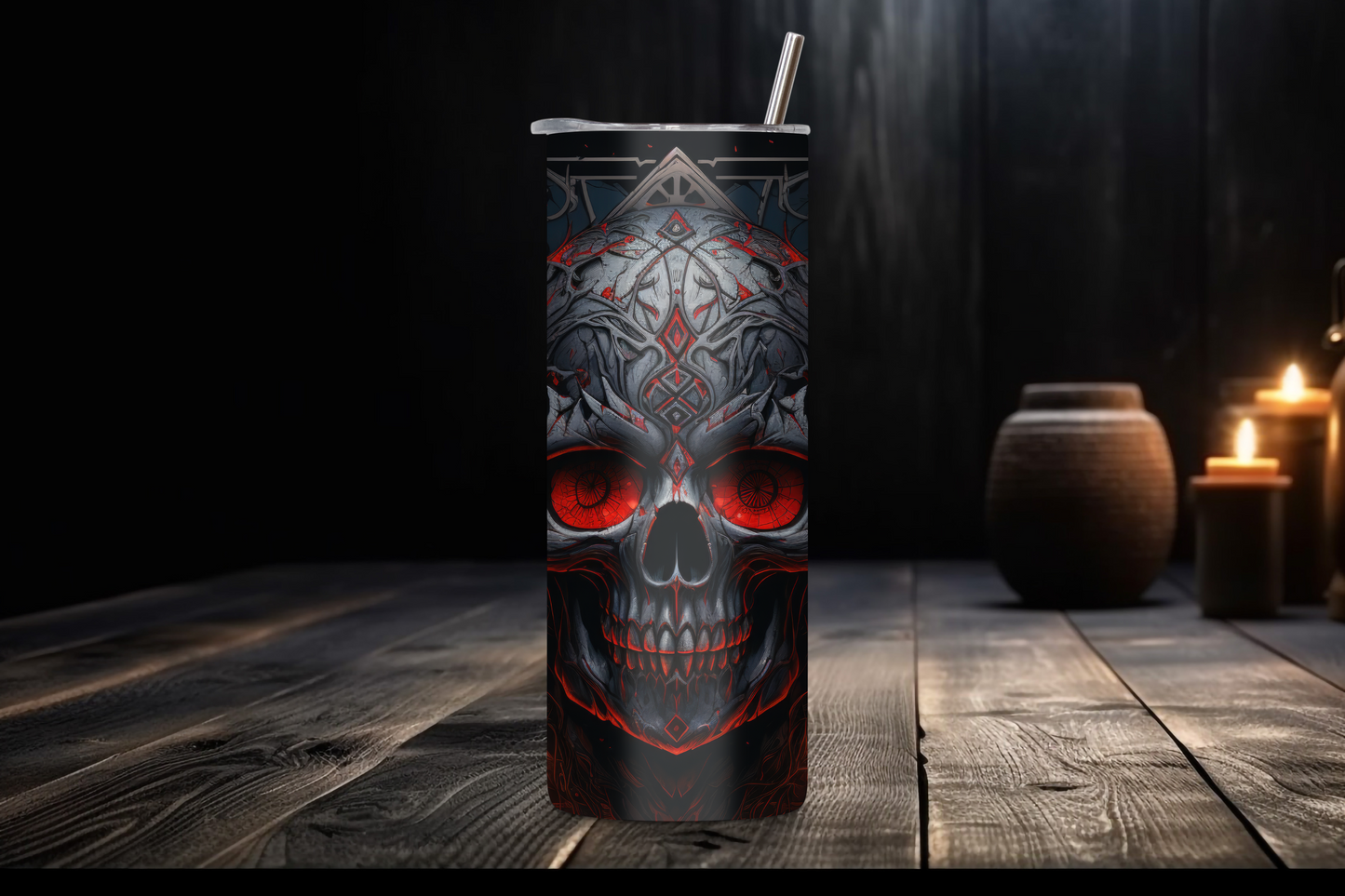 Infernal Skull Tumbler, Red Eye Skull Tumbler, Goth Travel Mug, Skull Coffee Cup, 20OZ Tumbler, 22OZ Tumbler, 30OZ Tumbler