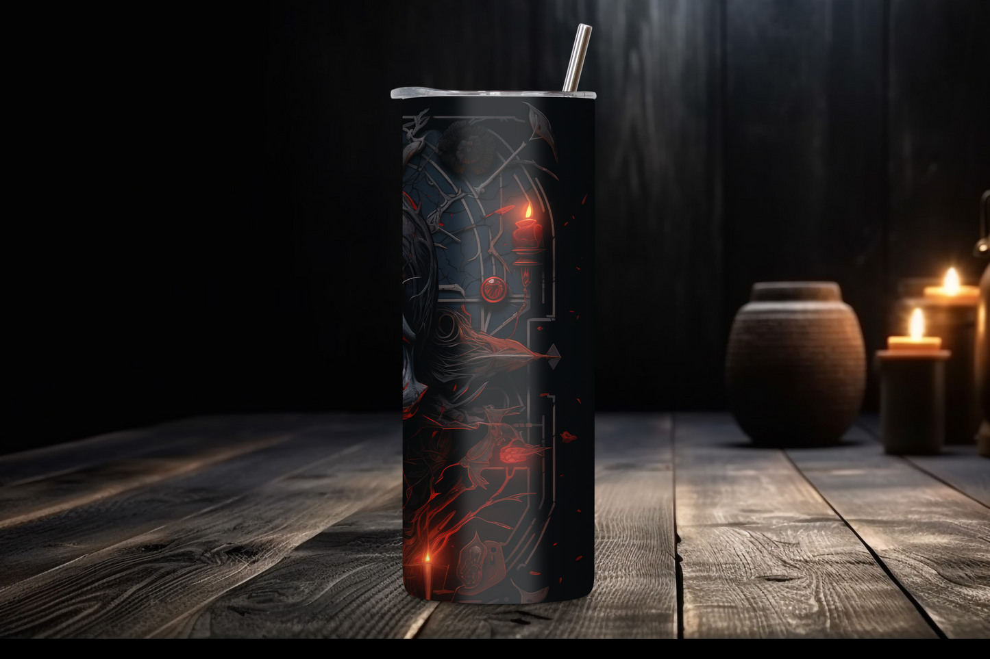 Infernal Skull Tumbler, Red Eye Skull Tumbler, Goth Travel Mug, Skull Coffee Cup, 20OZ Tumbler, 22OZ Tumbler, 30OZ Tumbler