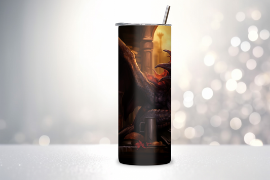 Enchanted Library Dragon Tumbler, Wisdom Dragon Tumbler, Fantasy Coffee Cup, 20OZ Tumbler, 22OZ Tumbler, 30OZ Tumbler