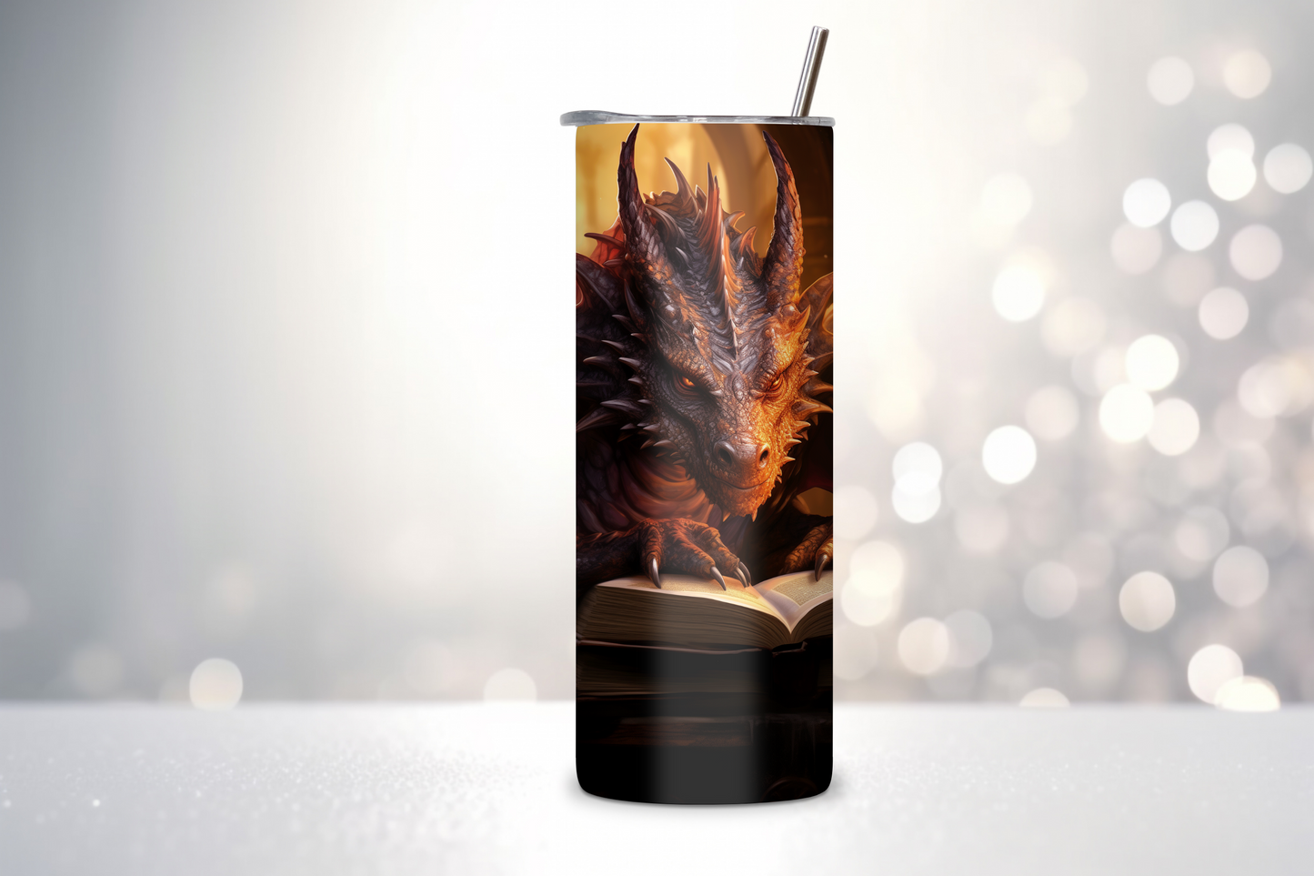 Enchanted Library Dragon Tumbler, Wisdom Dragon Tumbler, Fantasy Coffee Cup, 20OZ Tumbler, 22OZ Tumbler, 30OZ Tumbler