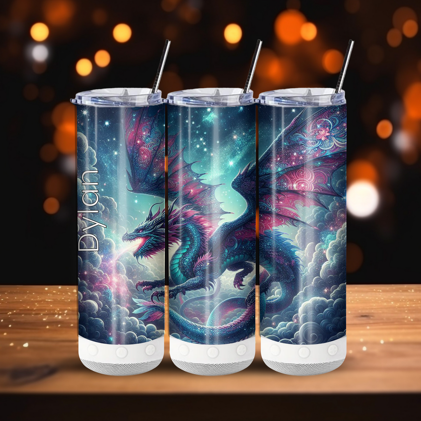 Personalized Cosmic Dragon Tumbler, Custom Dragon Tumbler, Fantasy Gift Cup Insulated Tumbler, Mythical Mystical Magical Fire Beast Travel Mug 20OZ 30OZ