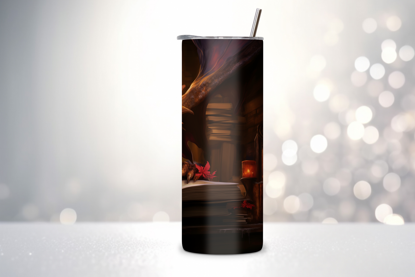 Enchanted Library Dragon Tumbler, Wisdom Dragon Tumbler, Fantasy Coffee Cup, 20OZ Tumbler, 22OZ Tumbler, 30OZ Tumbler