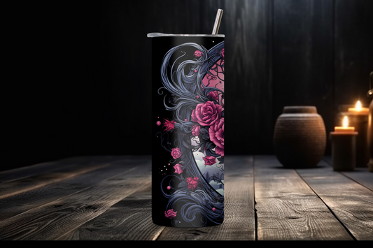 Gothic Rose Whisper Tumbler, Light and Dark Skull Tumbler, Goth or Halloween Gift, 20OZ Tumbler, 22OZ Tumbler, 30OZ Tumbler