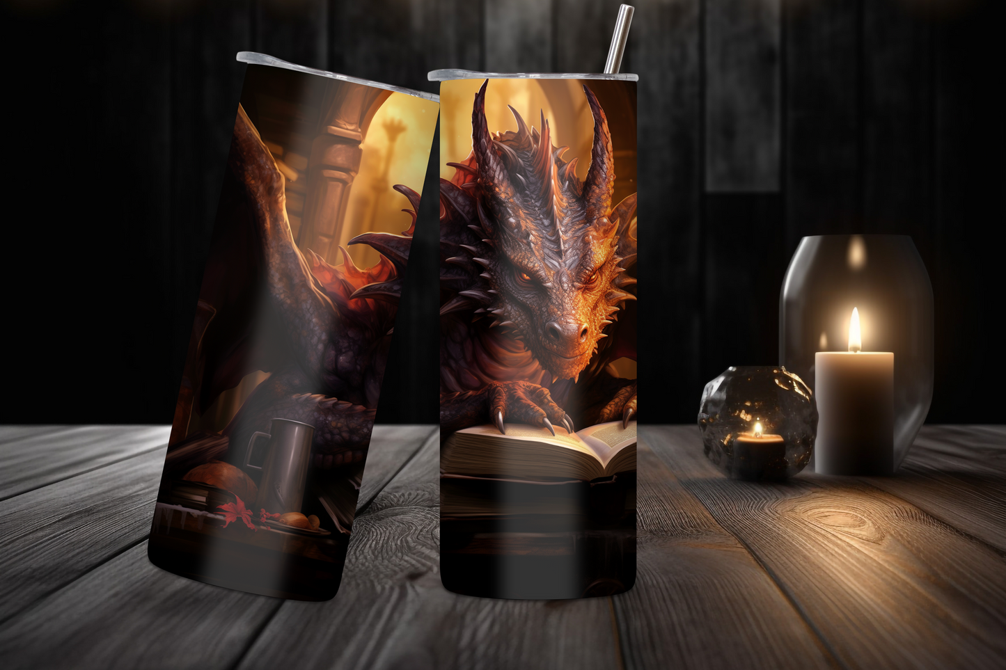 Enchanted Library Dragon Tumbler, Wisdom Dragon Tumbler, Fantasy Coffee Cup, 20OZ Tumbler, 22OZ Tumbler, 30OZ Tumbler