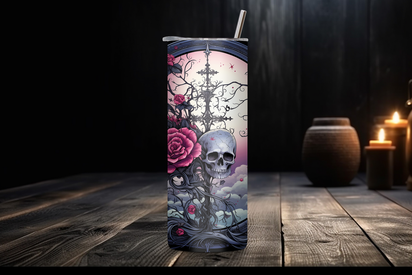 Gothic Rose Whisper Tumbler, Light and Dark Skull Tumbler, Goth or Halloween Gift, 20OZ Tumbler, 22OZ Tumbler, 30OZ Tumbler