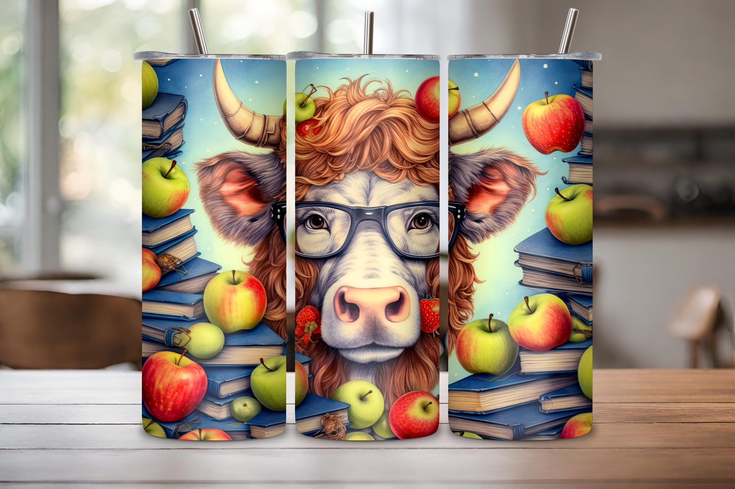Bookworm Highland Cow Tumbler, Teacher Gift Travel Mug, Coffee Cup, Gift for Her