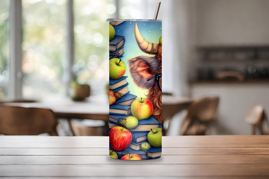 Bookworm Highland Cow Tumbler, Teacher Gift Travel Mug, Coffee Cup, Gift for Her