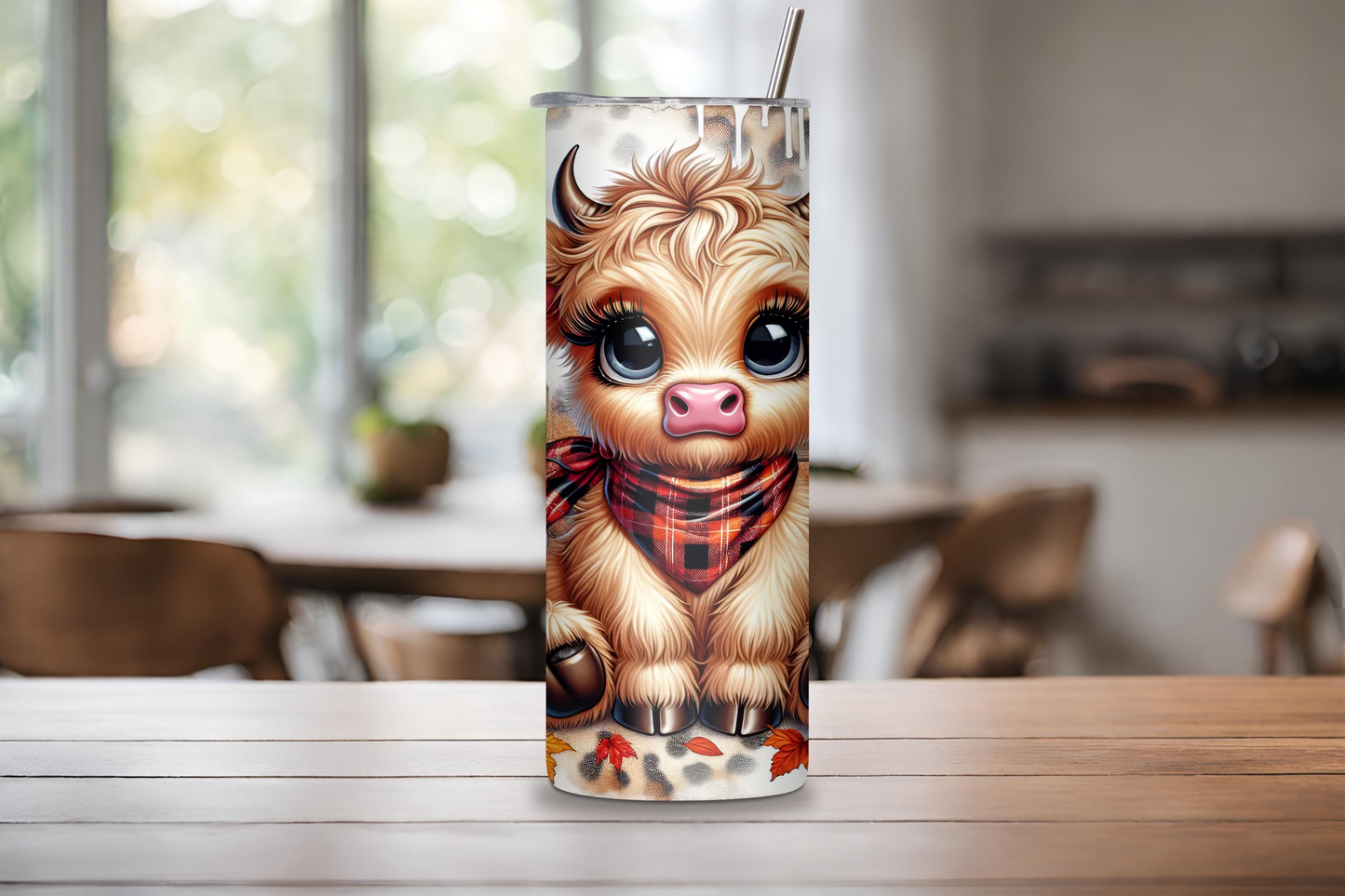Autumn Charm Highland Cow Tumbler, Cheetah Print Travel Mug, Fall Style Cow Coffee Cup, 20OZ Tumbler, 22OZ Tumbler, 30OZ Tumbler