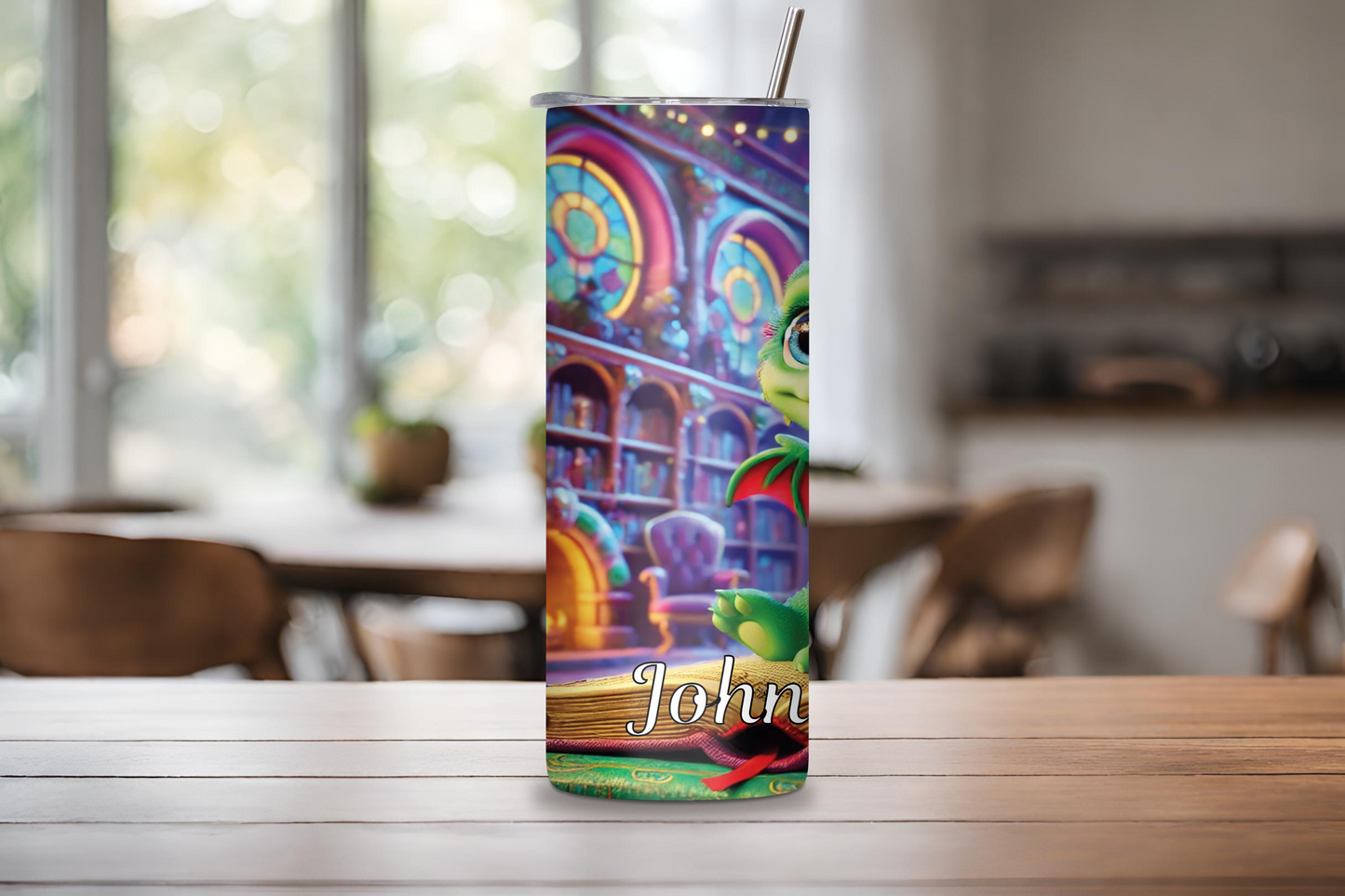 Personalized Mystic Library Baby Dragon Tumbler, Cute Drake Coffee Mug, Young Wisdom Dragon Travel Cup, 20OZ 30OZ Vacuum Insulated Tumbler