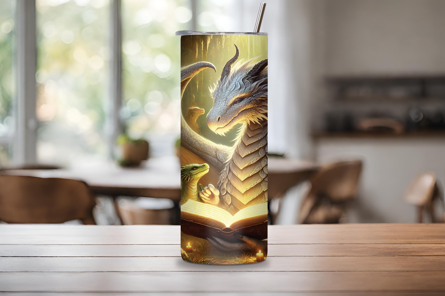Elder Matron Dragon Tumbler, Wise Dragon Insulted Tumbler, Gift for Mom Grand Mother Mamaw, Mythical Book Dragon Travel Mug Coffee Cup 20OZ 30OZ