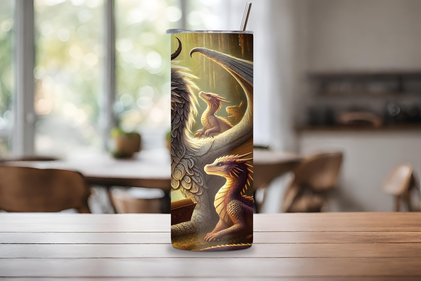 Elder Matron Dragon Tumbler, Wise Dragon Insulted Tumbler, Gift for Mom Grand Mother Mamaw, Mythical Book Dragon Travel Mug Coffee Cup 20OZ 30OZ