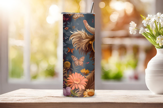 Fashionista Highland Cow Tumbler, Cheetah Print Coffee Cup, Cow with Style Travel Mug, Gift for Her, 20OZ Tumbler