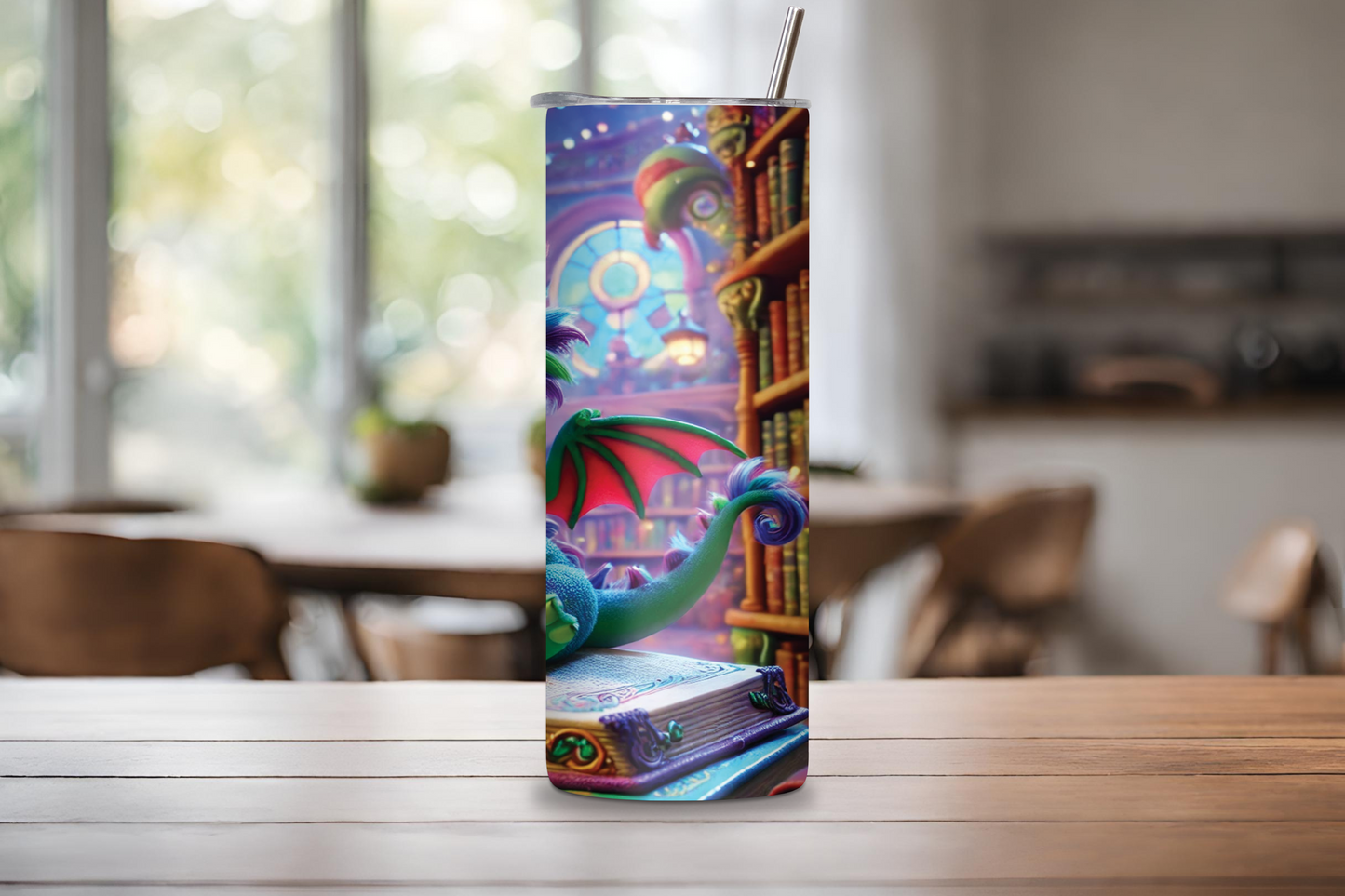 Personalized Mystic Library Baby Dragon Tumbler, Cute Drake Coffee Mug, Young Wisdom Dragon Travel Cup, 20OZ 30OZ Vacuum Insulated Tumbler