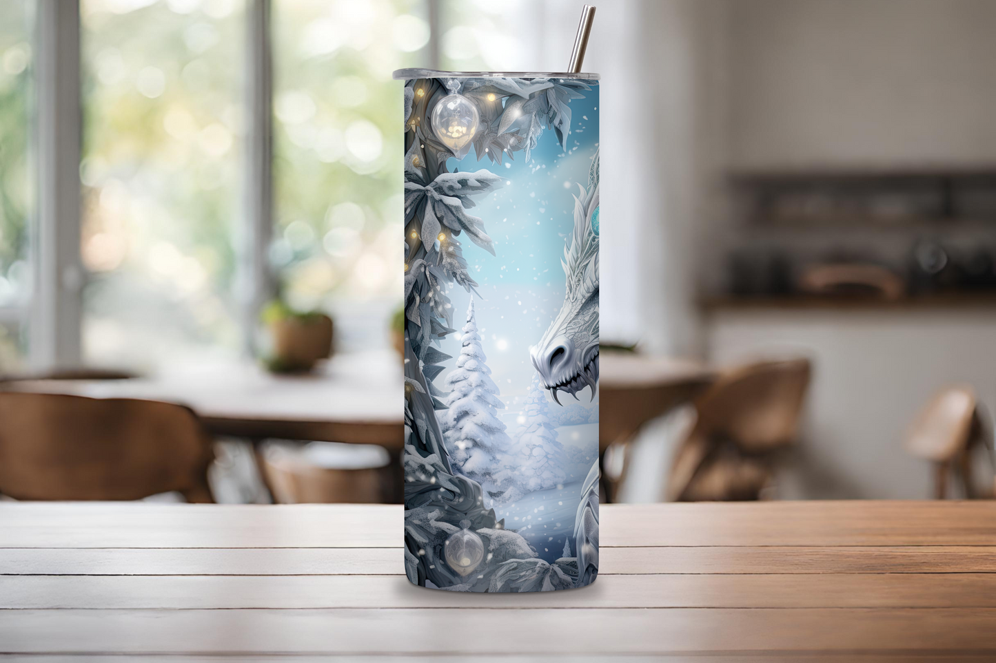 Winter Dragon Tumbler, Ice Dragon, Christmas Dragon, Festival Dragon Mug, 20OZ Tumbler, 22OZ Tumbler, 30OZ Tumbler