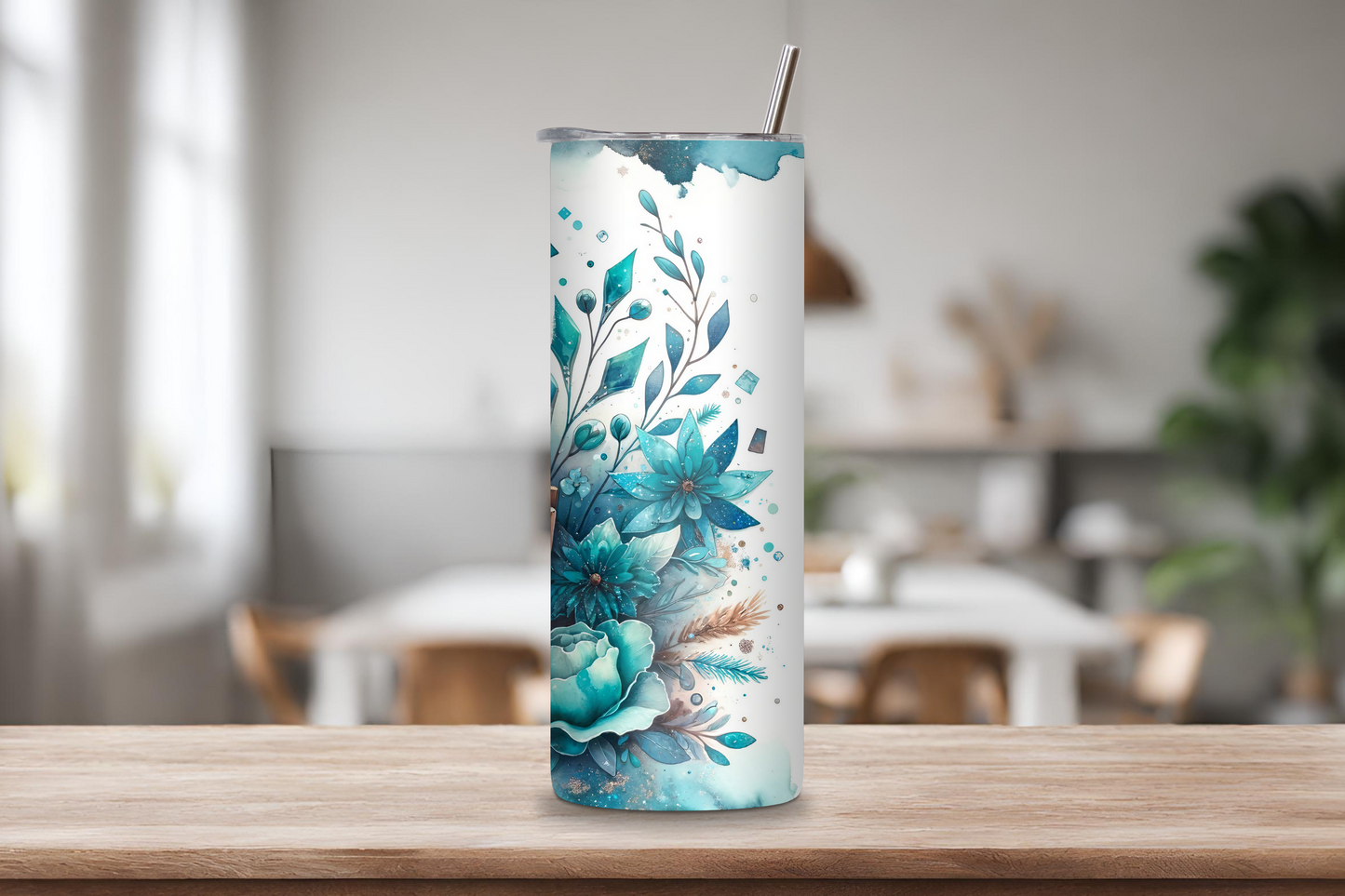 Floral Bliss Highland Cow Tumble, Light Blue Style Travel Cup, Flowers and Cow Coffee Cup, Gift for her, 20OZ Tumbler