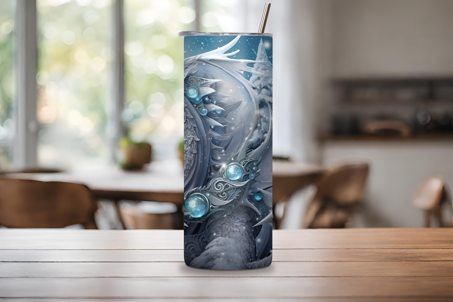 Winter Dragon Tumbler, Ice Dragon, Christmas Dragon, Festival Dragon Mug, 20OZ Tumbler, 22OZ Tumbler, 30OZ Tumbler