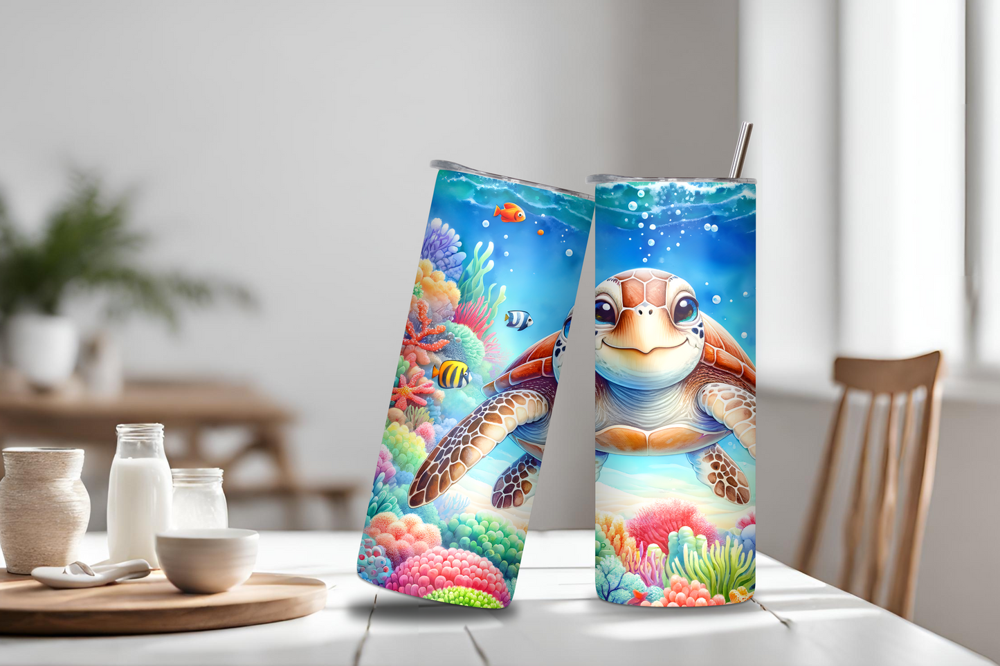 Ocean Explorer Tumbler, Cute Sea Turtle Cup. Rainbow Colored Ocean Travel Mug, 20OZ Tumbler, 22OZ Tumbler, 30OZ Tumbler