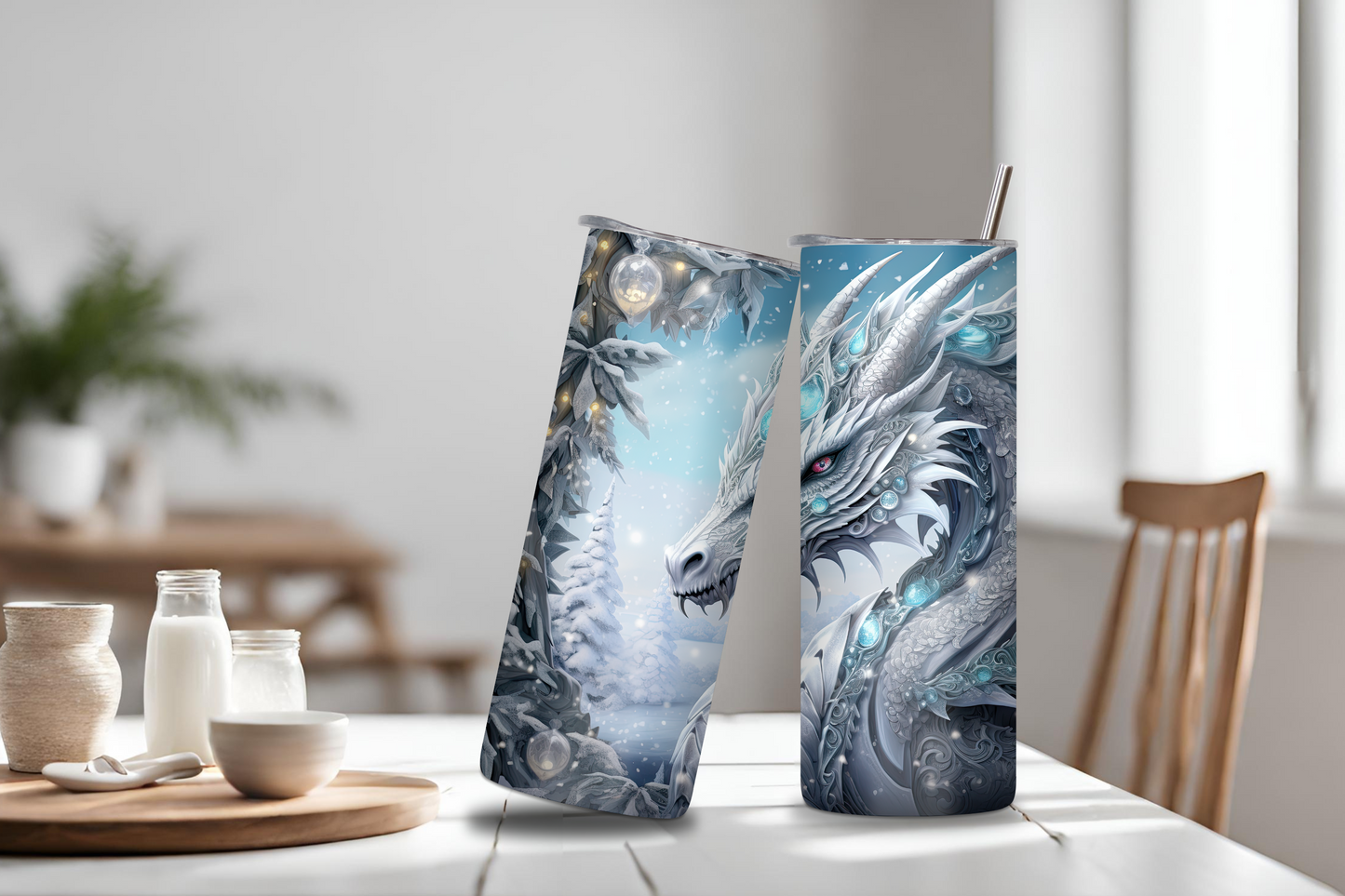 Winter Dragon Tumbler, Ice Dragon, Christmas Dragon, Festival Dragon Mug, 20OZ Tumbler, 22OZ Tumbler, 30OZ Tumbler