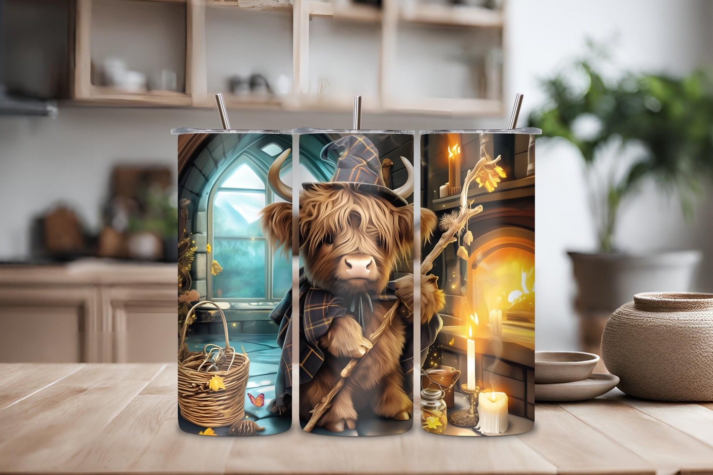 Wizard Highland Cow Tumbler, Mystical Cow Travel Mug, Warlock Coffee Cup, 20OZ Tumbler, 22OZ Tumbler, 30OZ Tumbler