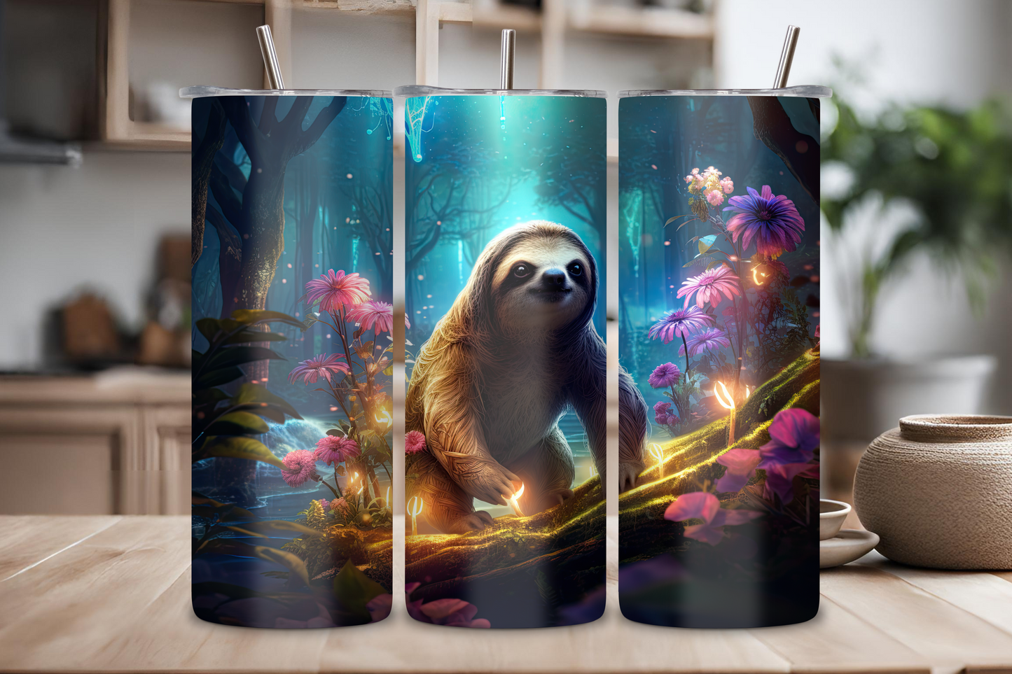 Enchanted Forest Sloth Tumbler, Magical Cute Sloth, Adorable Sloth, 20OZ Tumbler, 22OZ Tumbler, 30OZ Tumbler