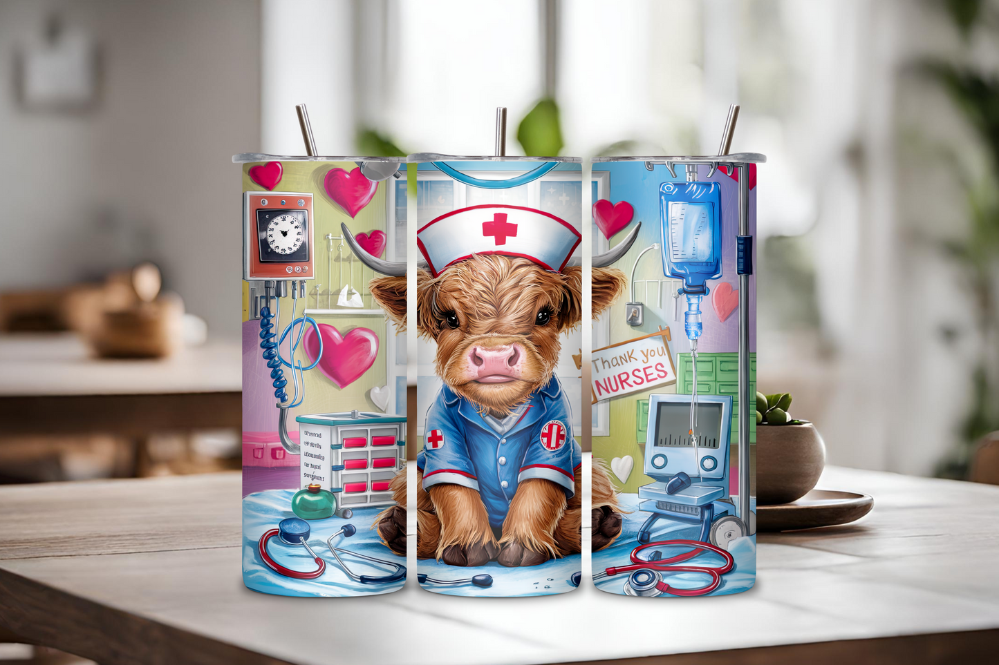 Nurse Appreciation Highland Cow Tumbler, Nurse Gift Travel Mug, Cute Medical Cow Coffee Cup, 20OZ Tumbler, 22OZ Tumbler, 30OZ Tumbler