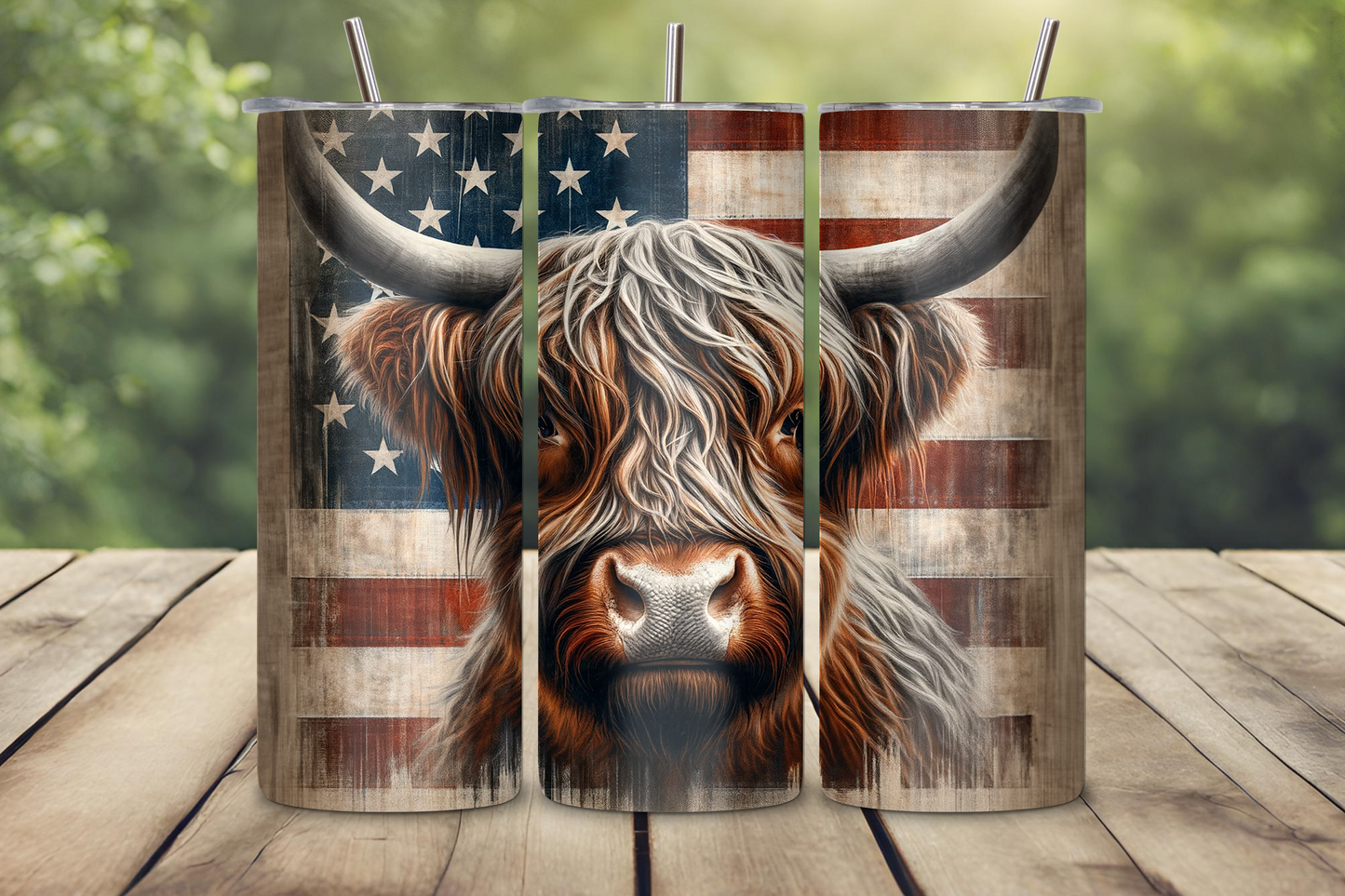 American Pride Highland Cow Tumbler, Patriotic Coffee Mug, Flag Travel Cup, Gift for Him, 20OZ Tumbler, 22OZ Tumbler, 30OZ Tumbler