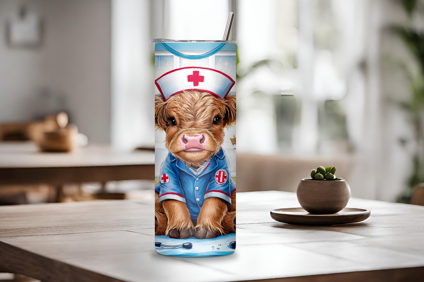 Nurse Appreciation Highland Cow Tumbler, Nurse Gift Travel Mug, Cute Medical Cow Coffee Cup, 20OZ Tumbler, 22OZ Tumbler, 30OZ Tumbler