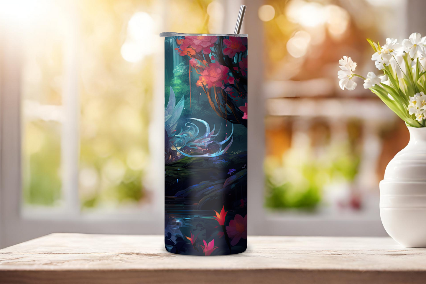 Enchanted Forest Dragon Tumbler, Cherry Blossoms Dragon Cup, 20 OZ Tumbler, 22 OZ Tumbler, 30 OZ Tumbler