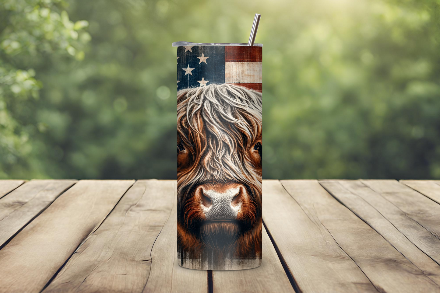 American Pride Highland Cow Tumbler, Patriotic Coffee Mug, Flag Travel Cup, Gift for Him, 20OZ Tumbler, 22OZ Tumbler, 30OZ Tumbler