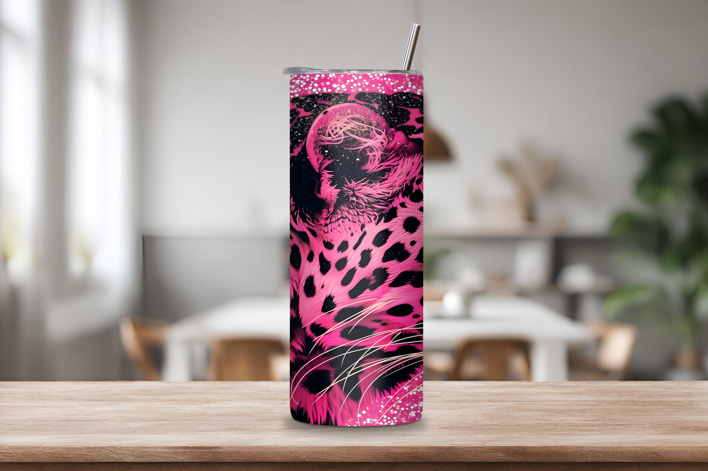 Personalized Pink Leopard Tumbler, Custom Leopard Mug Cup, Jungle Prowler, Big Pink Cat, Stealthy Predator 20OZ 30OZ Tumbler