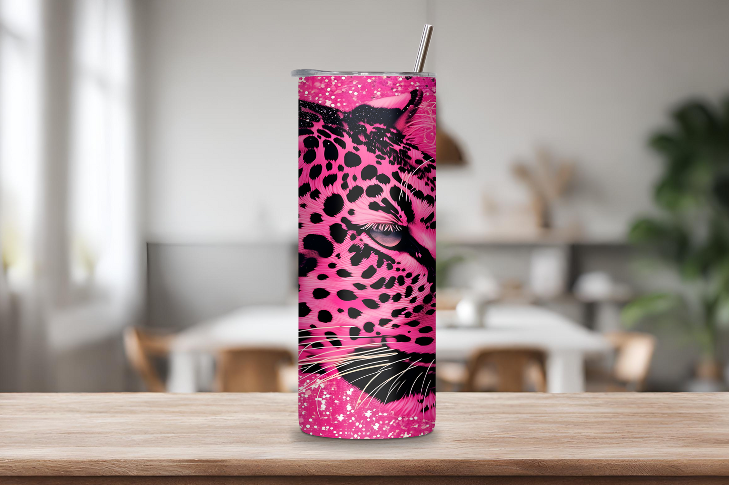 Personalized Pink Leopard Tumbler, Custom Leopard Mug Cup, Jungle Prowler, Big Pink Cat, Stealthy Predator 20OZ 30OZ Tumbler
