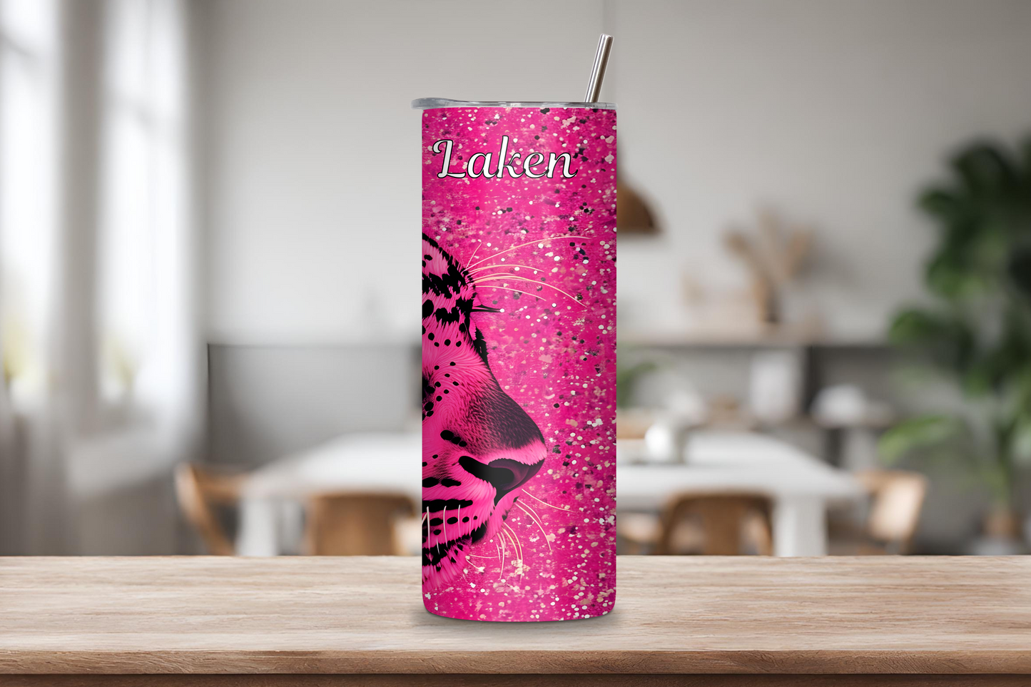 Personalized Pink Leopard Tumbler, Custom Leopard Mug Cup, Jungle Prowler, Big Pink Cat, Stealthy Predator 20OZ 30OZ Tumbler