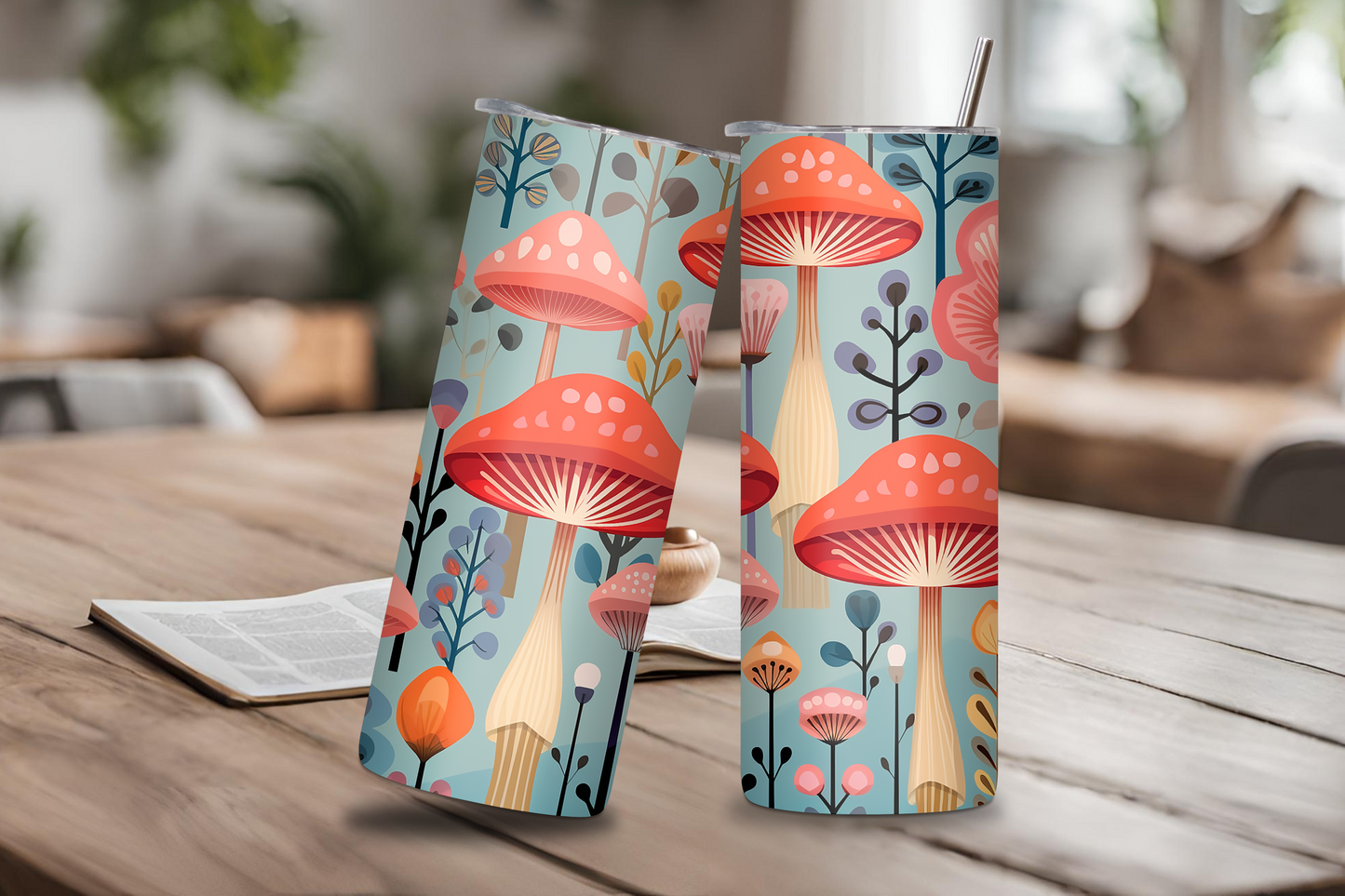 Whimsical Mushroom Tumbler, Mushroom Motif, Mushroom Gift, Cute Mushroom Lover Cup 20OZ 30OZ Tumbler