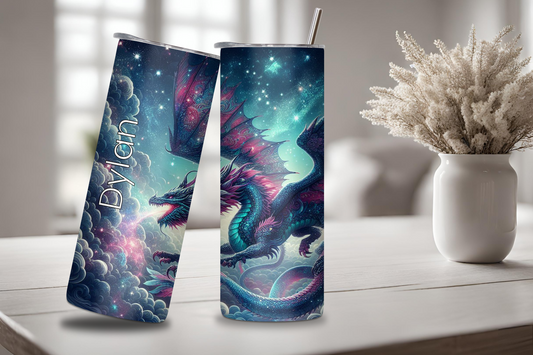 Personalized Cosmic Dragon Tumbler, Custom Dragon Tumbler, Fantasy Gift Cup Insulated Tumbler, Mythical Mystical Magical Fire Beast Travel Mug 20OZ 30OZ