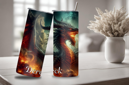 Personalized Fire Dragon Custom Tumbler Custom Dragon Travel Mug Fantasy Gift Fire Breathing Dragon Cup Insulated Tumbler 20OZ 30OZ Tumbler