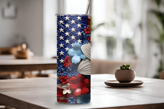 Floral Patriotic Tumbler, 4th of July Travel Mug, Red, White, and Blue Coffee Cup, 20OZ Tumbler, 22OZ Tumbler, 30OZ Tumbler