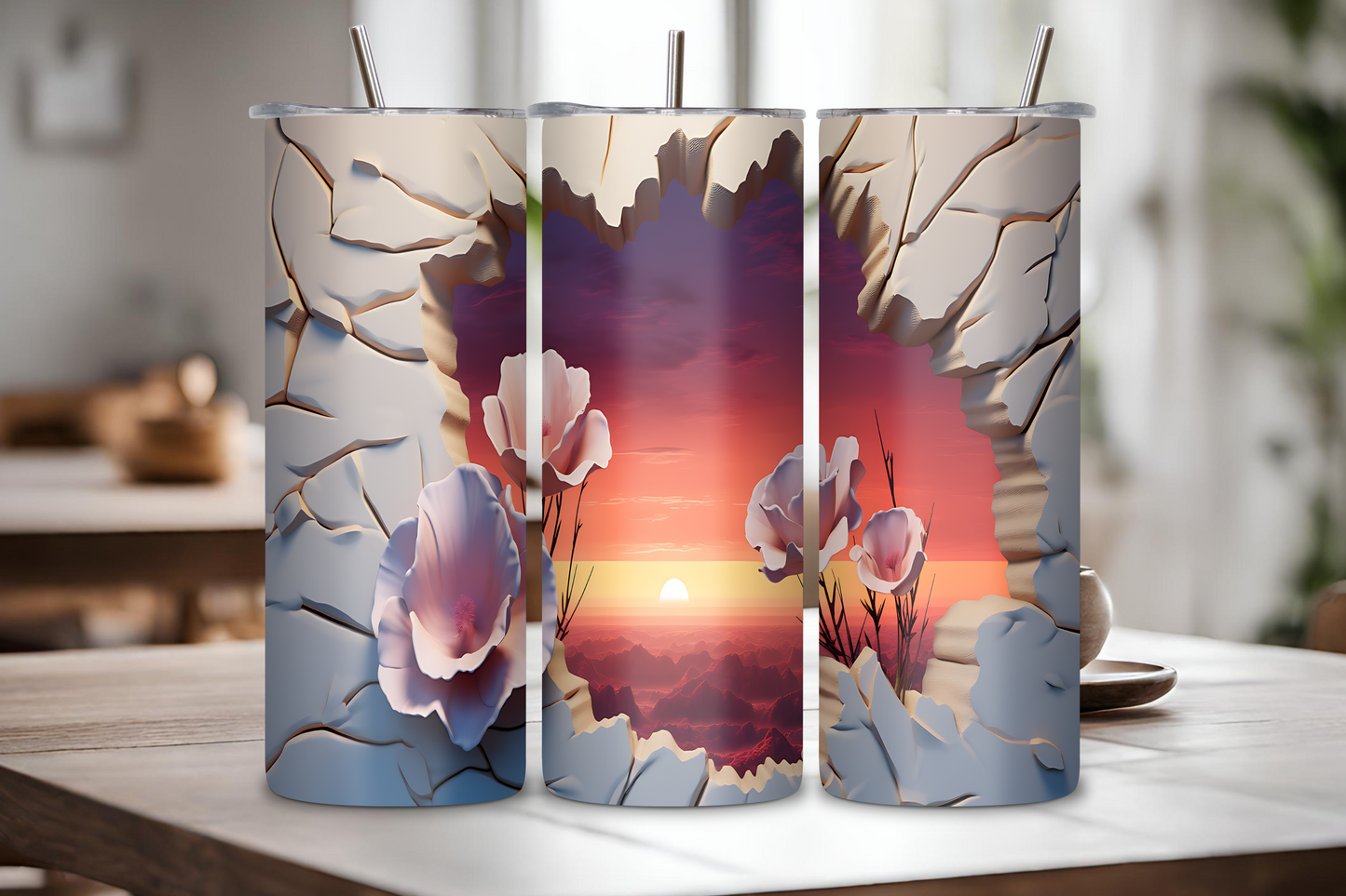 Breakout Flower Tumbler, Mountain Flower Coffe Cup, Breakthrough Bloom Travel Cup, Blooming Horizon Vista, 20OZ, 22OZ, and 30OZ Tumbler