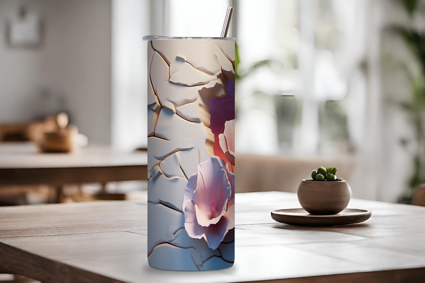 Breakout Flower Tumbler, Mountain Flower Coffe Cup, Breakthrough Bloom Travel Cup, Blooming Horizon Vista, 20OZ, 22OZ, and 30OZ Tumbler
