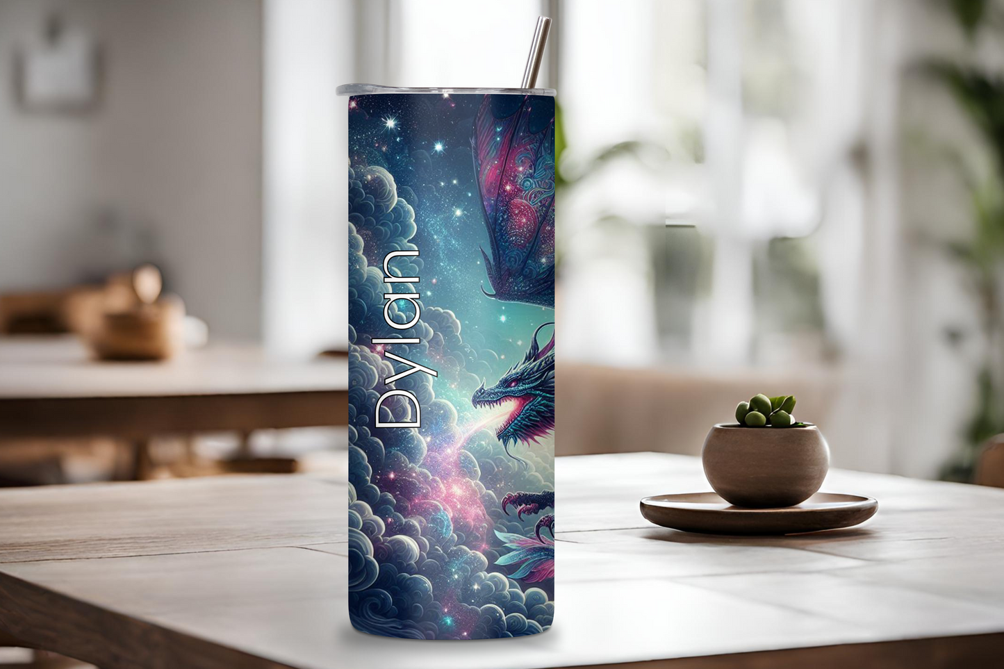 Personalized Cosmic Dragon Tumbler, Custom Dragon Tumbler, Fantasy Gift Cup Insulated Tumbler, Mythical Mystical Magical Fire Beast Travel Mug 20OZ 30OZ