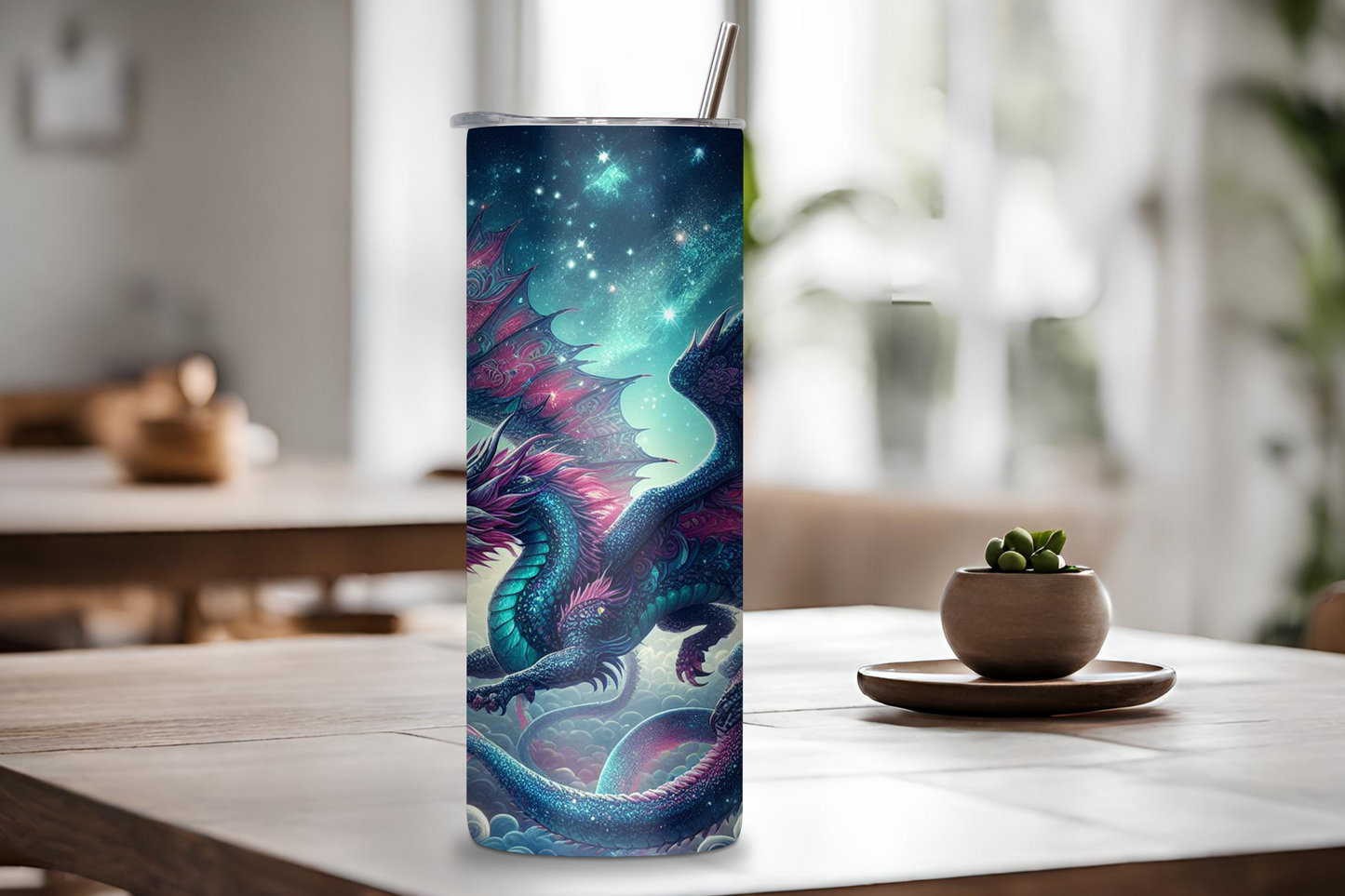 Personalized Cosmic Dragon Tumbler, Custom Dragon Tumbler, Fantasy Gift Cup Insulated Tumbler, Mythical Mystical Magical Fire Beast Travel Mug 20OZ 30OZ