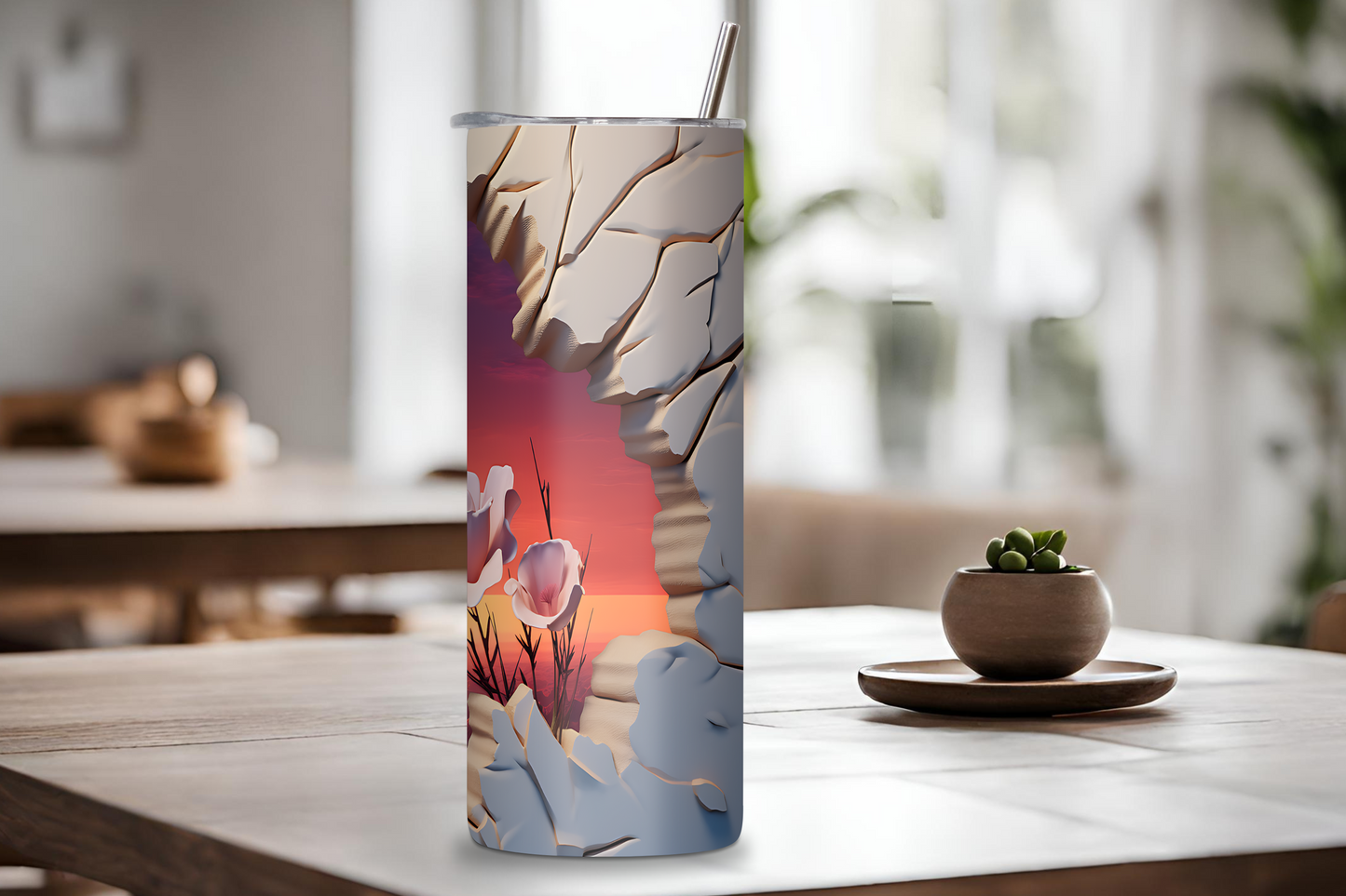 Breakout Flower Tumbler, Mountain Flower Coffe Cup, Breakthrough Bloom Travel Cup, Blooming Horizon Vista, 20OZ, 22OZ, and 30OZ Tumbler