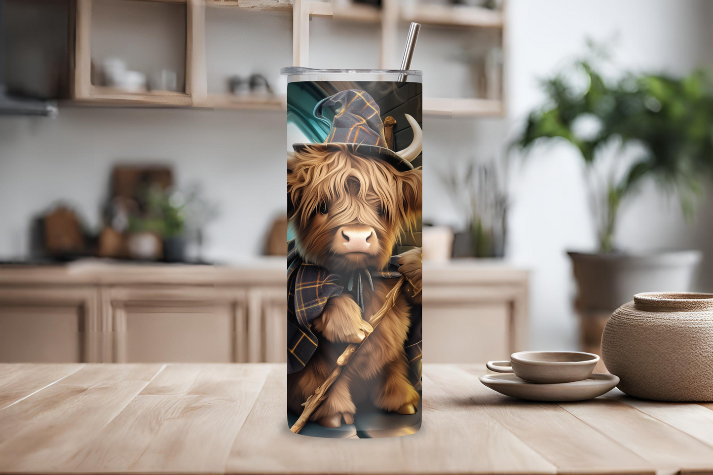 Wizard Highland Cow Tumbler, Mystical Cow Travel Mug, Warlock Coffee Cup, 20OZ Tumbler, 22OZ Tumbler, 30OZ Tumbler
