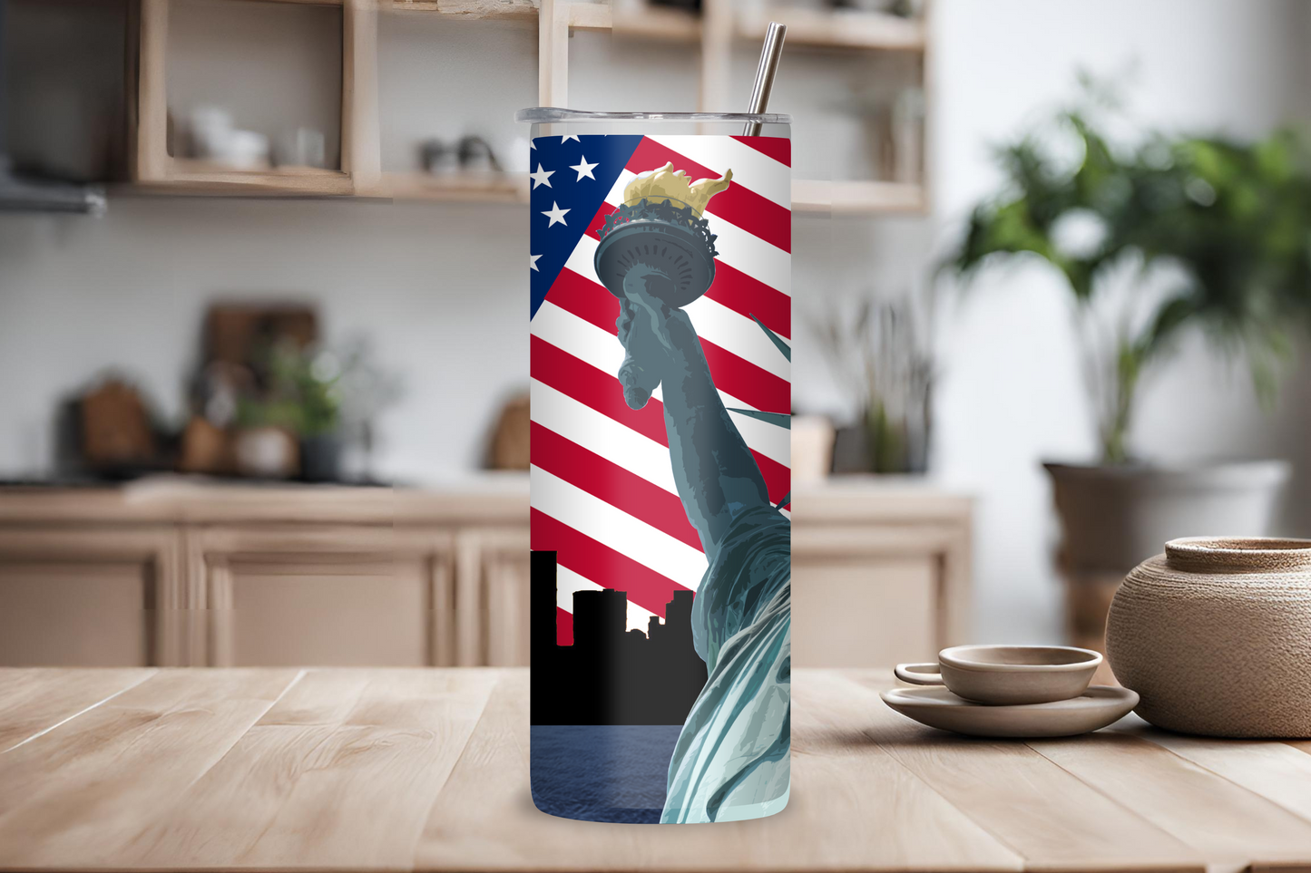 Statue of Liberty Tumbler, 4th of July Tumbler, Flag and Freedom Coffee Cup, Travel Mug, 20OZ Tumbler, 22OZ Tumbler. 30OZ Tumbler