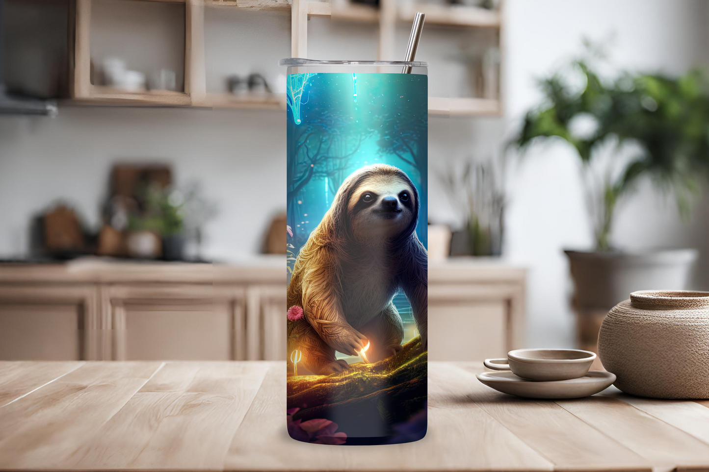 Enchanted Forest Sloth Tumbler, Magical Cute Sloth, Adorable Sloth, 20OZ Tumbler, 22OZ Tumbler, 30OZ Tumbler