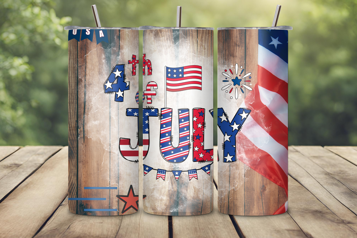 Patriotic Wooden 4th of July USA Tumbler, Flag Travel Cup, Red, White, and Blue Coffee Cup, 20OZ Tumbler, 22OZ Tumbler, 30OZ Tumbler