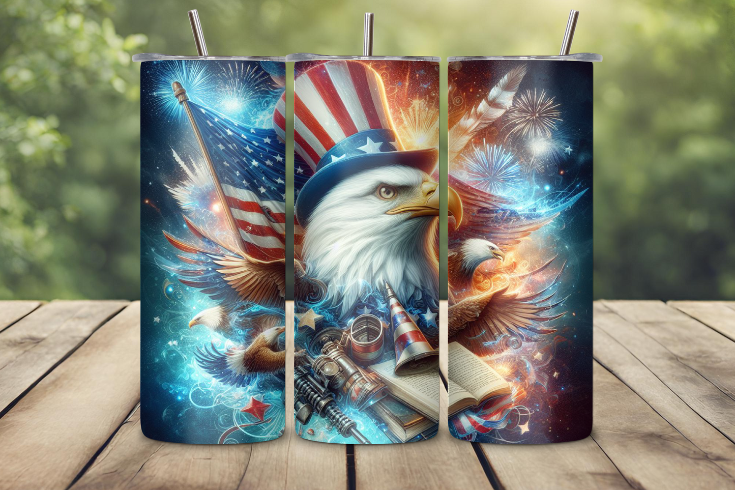 Eagle with Top Hat Patriotic Fireworks Tumbler, 4TH of July Travel Mug, USA Pride Coffee Cup, 20 OZ Tumbler, 22 OZ Tumbler, 30 Tumbler